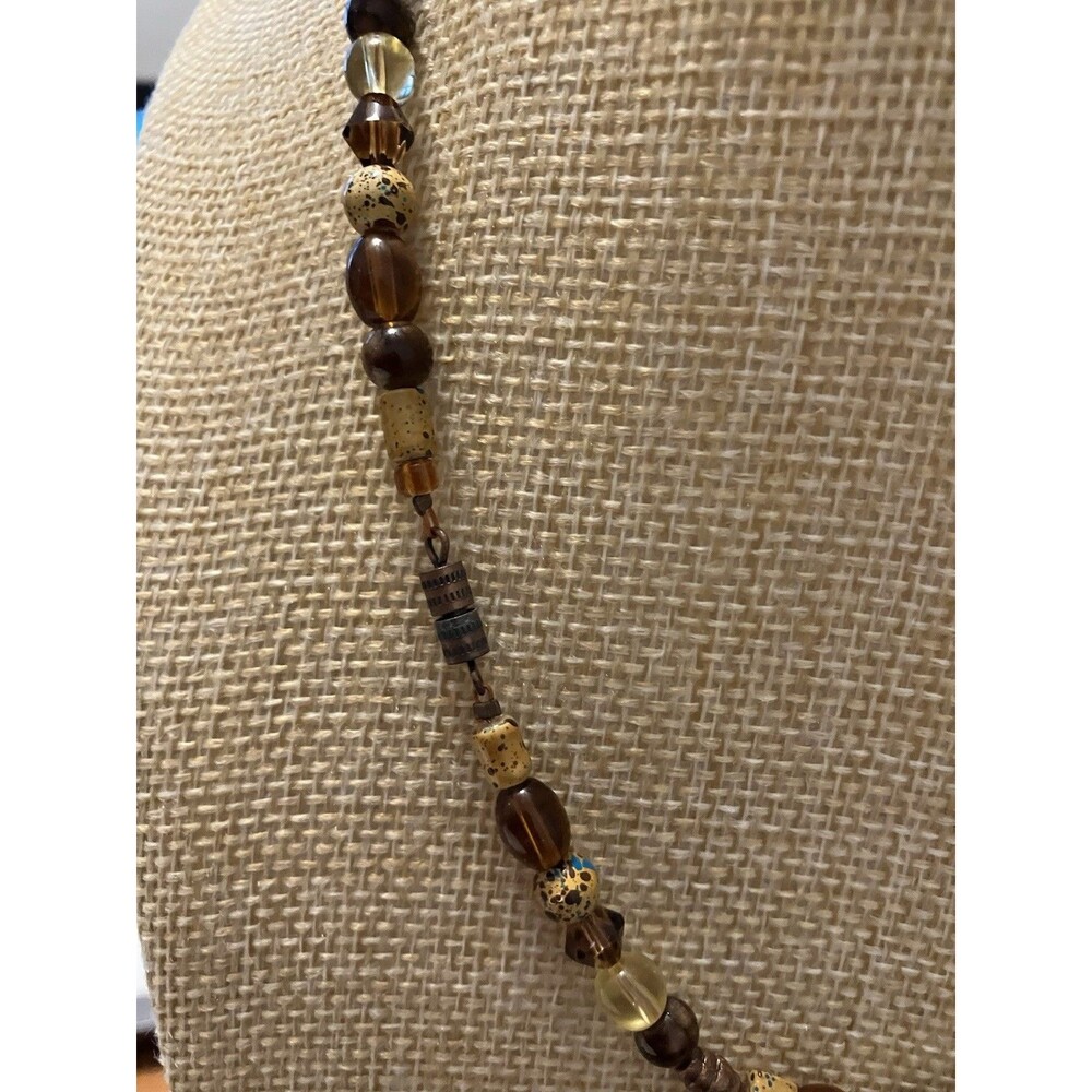 Handcrafted Art Glass Bead Necklace In Brown With Pendant, Barrel Clasp - Picture 3 of 3